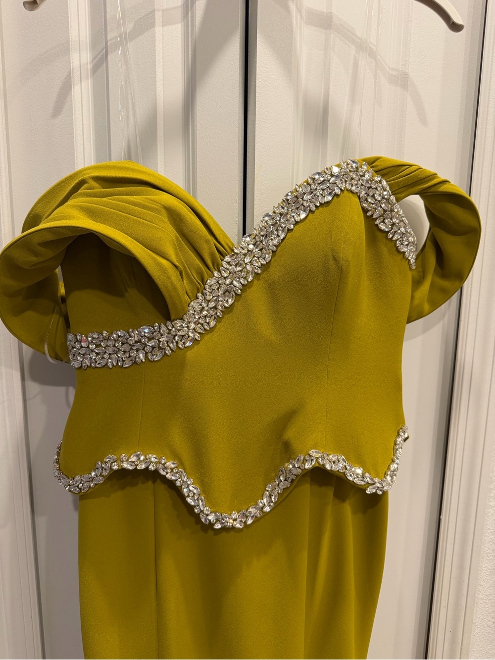 Turkish Couture Chartreuse Gown | Crystal Embellished | Statement Sleeves | Maxi
